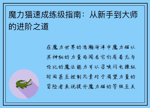 魔力猫速成练级指南:从新手到大师的进阶之道